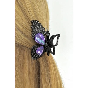 Siyah Renk Kelebek Figürlü Taşlı Mini Mandal Toka