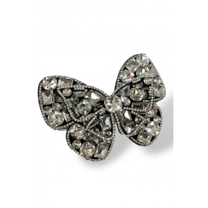 Siyah Renk Kelebek Figürlü Taşlı Otomat Toka