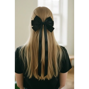 Siyah Renk Kurdele Detaylı Pens Toka