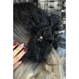 Siyah Renk Kurdele Figürlü Taş Detaylı Mandal Toka