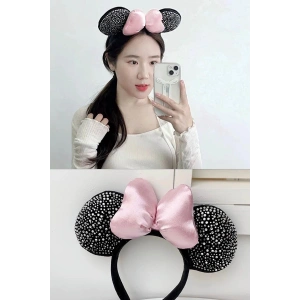 Siyah Renk Kurdele Figürlü Taş Detaylı Peluş Taç