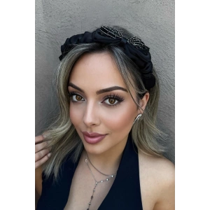 Siyah Renk Kurdele Figürlü Taş Detaylı Taç