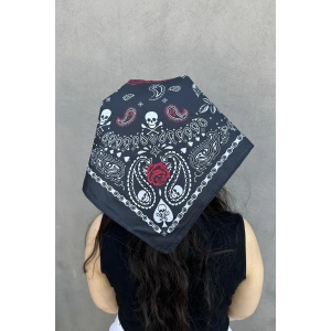 Siyah Renk Kurukafa Figürlü Bandana