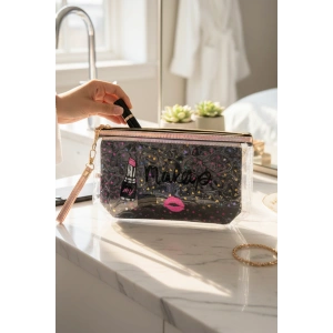 Siyah Renk Makeup Yazılı Makyaj Çantası