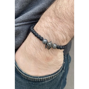 Siyah Renk Miğfer Figürlü Taş Detaylı Erkek Bileklik