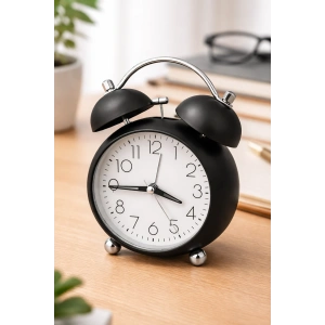 Siyah Renk Mini Dekoratif Işıklı Alarmlı Yuvarlak Masa Saati