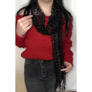 Siyah Renk Örgü Detaylı Şal