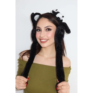 Siyah Renk Panda Figürlü Kulakları Oynayan Peluş Taç