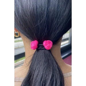 Siyah Renk Pembe Gül Detaylı Lastik Toka