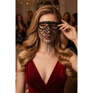 Siyah Renk Taş Detaylı Parti Maskesi