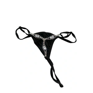 Siyah Renk Taş Detaylı Tanga