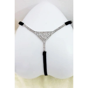 Siyah Renk Taş Detaylı Tanga