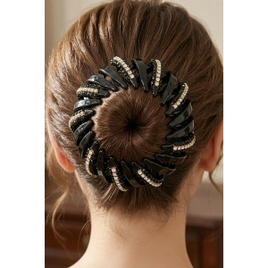 Siyah Renk Taş Detaylı Topuz Tokası