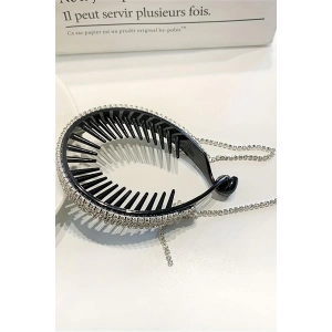 Siyah Renk Taş Detaylı Topuz Tokası