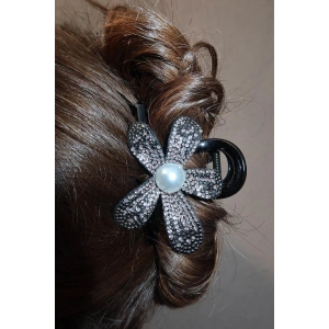 Siyah Renk Taş Ve İnci Detaylı Mandal Toka