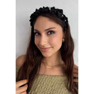 Siyah Renk Taş Ve İnci Detaylı Taç