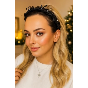 Siyah Renk Taş Ve İnci Detaylı Taraklı Taç