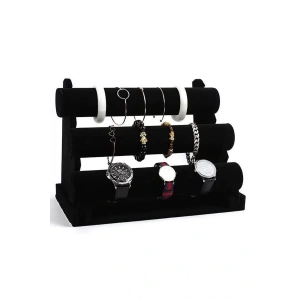 Siyah Renk Üç Katlı Süet Saat/Bileklik Takı Standı