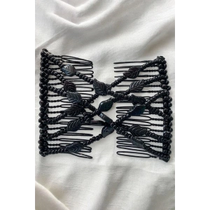 Siyah Renk Yaprak Figürlü Tel Tarak Toka