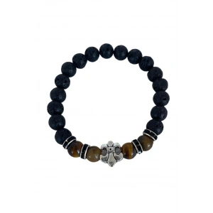 Siyah Renk Zambak Çiçeği Figürlü Erkek Bileklik