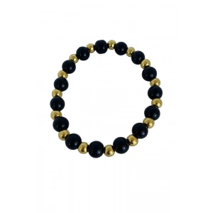 Siyah Ve altın Renk Boncuk Detaylı Erkek Bileklik