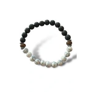 Siyah Ve Beyaz Renk Boncuk Detaylı Erkek Bileklik