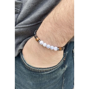 Siyah Ve Beyaz Renk Boncuk Detaylı Erkek Bileklik