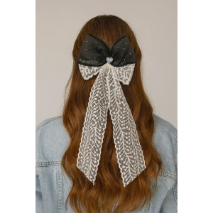 Siyah Ve Beyaz Renk Kurdele Figürlü Otomat Toka