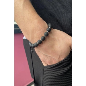 Siyah Ve Gri Renk Boncuk Detaylı Erkek Bileklik