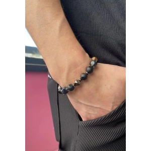 Siyah Ve Kahve Renk Boncuk Detaylı Erkek Bileklik