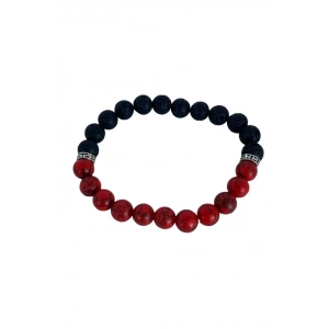 Siyah Ve Kırmızı Renk Boncuk Detaylı Erkek Bileklik