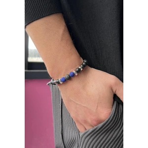 Siyah Ve Mavi Boncuk Detaylı Erkek Bileklik
