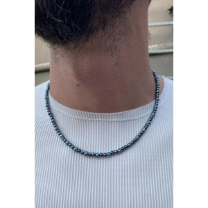 Siyah Ve Mavi Renk Boncuk Detaylı Erkek Kolye