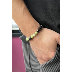 Siyah Ve Yeşil Renk Boncuk Detaylı Erkek Bileklik