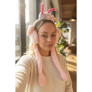 Somon Renk Canavar Figürlü Kulakları Oynayan Peluş Kulaklık