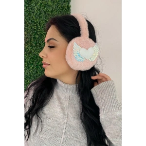 Somon Renk Kalp Detaylı Peluş Kulaklık