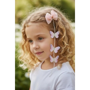 Somon Renk Kelebek Figürlü İnci Detaylı Çocuk Yan Toka