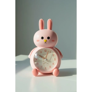 Somon Renk Tavşan Figürlü Alarmlı Masa Saati
