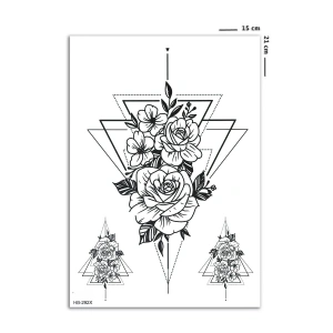 Soyut Üçgen Ve Gül Geçici Dövme Tattoo