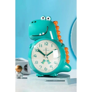 Su Yeşili Renk Dinazor Figürlü Dekoratif Alarmlı Masa Saati