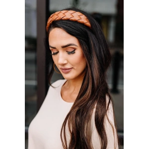 Taba Renk Örgülü Deri Taç