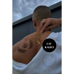 Taç Ve Kanat Figürlü 12 Saat Sonra Kararan Geçici Dövme Tattoo