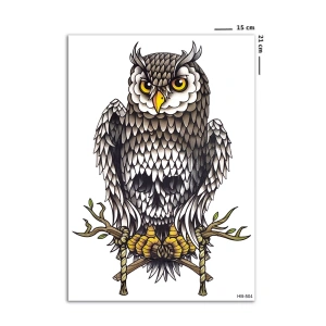 Takıştır Kurukafa Detaylı Baykuş Geçici Dövme Tattoo