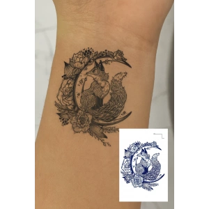 Tilki Ve Çiçek Figürlü 12 Saat Sonra Kararan Geçici Dövme Tattoo