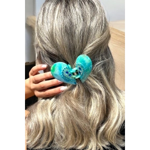 Turkuaz Renk Kelebek Figürlü Taş Detaylı Kemik Mandal Toka