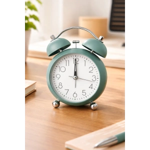 Turkuaz Renk Mini Dekoratif Işıklı Alarmlı Yuvarlak Masa Saati