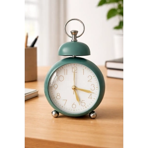 Turkuaz Renk Mini Dekoratif Işıklı Alarmlı Yuvarlak Masa Saati