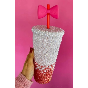 Turuncu Ve Beyaz Renk İnci Detaylı Pipetli Suluk