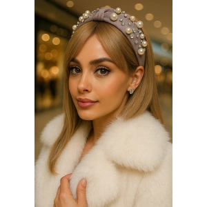 Vizon Renk İnci Detaylı Taşlı Taç