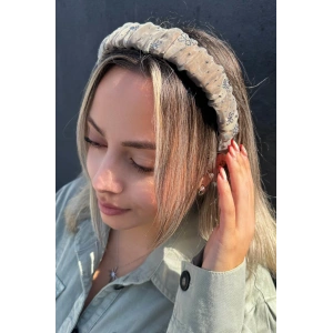 Vizon Renk Taş Detaylı Büzgülü Taç